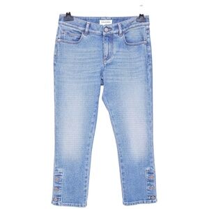 CHANEL Blue Jeans Cropped Buttons Pockets Zipper Straight Leg Sz 36 2019